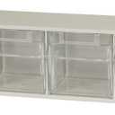 Akro-Mils TiltView Plastic Storage Cabinet with 6 Tilt Out Bins, Horizontal Plastic Parts Organizer, Teacher Toolbox, and Office Supply Organizer, 23-5/8" W x 3-1/2" H x 3-3/4" D, Stone