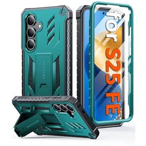 FNTCASE for Samsung Galaxy S25-FE Case: with [Built-in Screen Protector & Kickstand] [Military-Grade Drop Protection] Heavy Duty Protective Full Body Shockproof Rugged Sturdy TPU Phone Cover Green