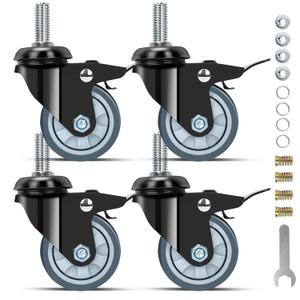 3 inch Swivel Caster Wheels Set of 4,Heavy Duty Stem Caster Wheels 1200lbs,3/8"-16 x 1(Stem Diameter 3/8", Length 1"),Industrial Castor Wheels with Safety Dual Locking for Cart,Furniture