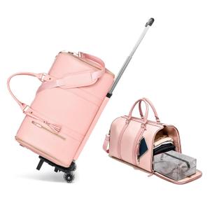 BSAKG 3 in 1 Convertible Garment Duffle Bags for Travel 45L Smooth Zipper Rolling Duffle Bag With Wheels Waterproof Carry On Duffle Bag for Men&Women with Weekends Weddings Business Short Trips Pink
