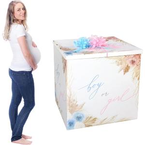 AmazingSpark 28in Jumbo Gender Reveal Gift Box Kit with Oversized Box Giant Pull Bows for Gender Reveal Baby Shower Birthday Party Decor(Boho Flower)