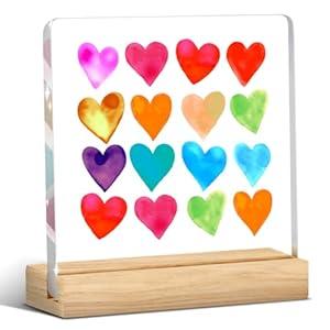 Love Red Pink Blue Heart Sign 16 Hearts Pattern Signs for Women Girlfriend Wife, Valentines Day Acrylic Sign Happy Desk Decor, Suitable for Christmas Birthday Thanksgiving Anniversary