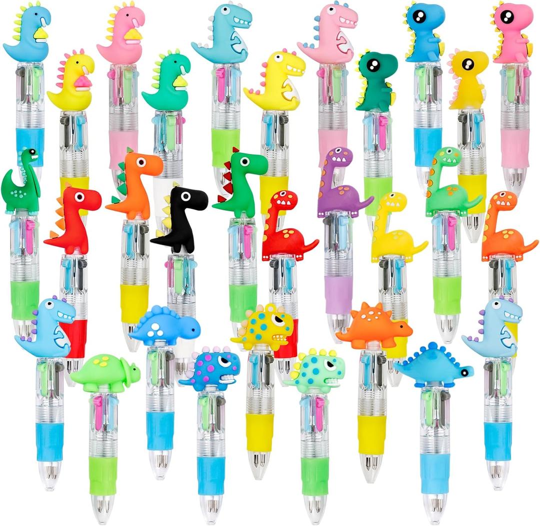 CZWZ 30Pcs Mini Multicolor Pens in One 4-in-1 Cute Pens Bulk for Kids, Ballpoint Pen for Birthdays and Children's Parties, Fun Gifts Assorted Ink Kawaii Pen(Dinosaur)