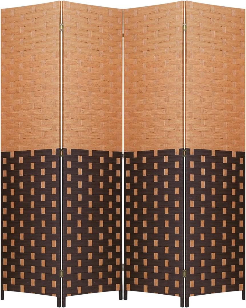 Room Divider 6FT Wall Divider 4 Panels Wood Mesh Hand-Woven Design Room Screen Divider Indoor Folding Portable Partition Screen, CM