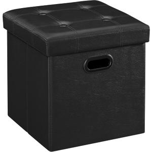 SONGMICS Mazie Collection - 15 Inches Ottoman with Storage, Footstool, Storage Ottoman with Metal Grommet Handles, Load 660 lb, for Dorm, Living Room, Bedroom, Synthetic Leather, Black ULSF30B