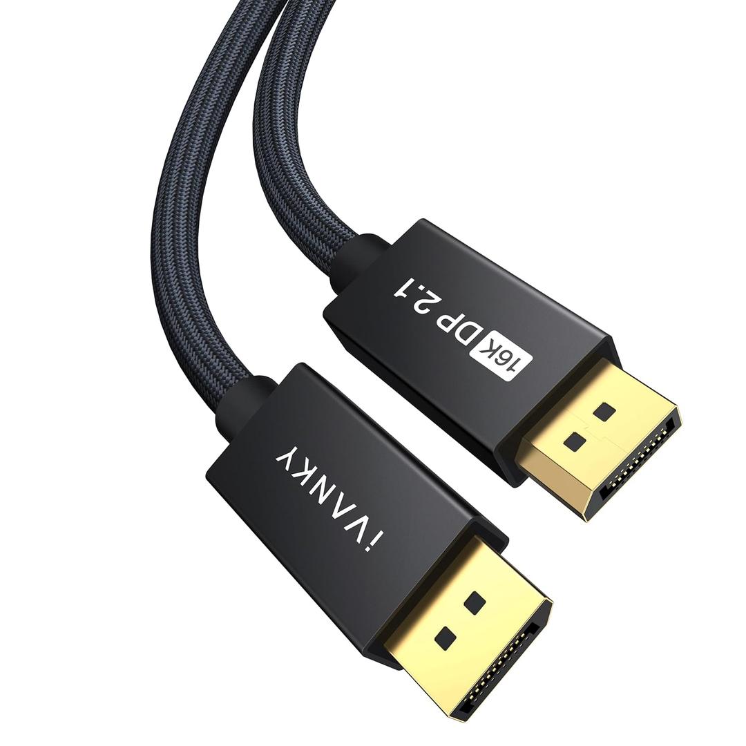 IVANKY 80Gbps 16K Displayport Cable 10ft, Long DP 2.1 Cable [16K@60Hz, 8K@120Hz, 4K@240Hz/165H, 2K@360], Display Port 2.1 Support HDR10, HDCP 2.2, DSC 1.2a for 3090 Graphics/Gaming Monitor/TV, 10FT (Black)