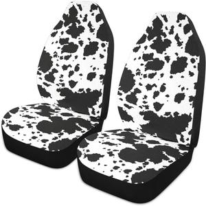 Cow Print Car Seat Covers Set of 2,Rustic Spotted Milk Cow Fur Texture Black Cowhide Universal Auto Front Seat Protector for Women Cute Animal Skin Pattern Car Accessories Fit for Car Truck
