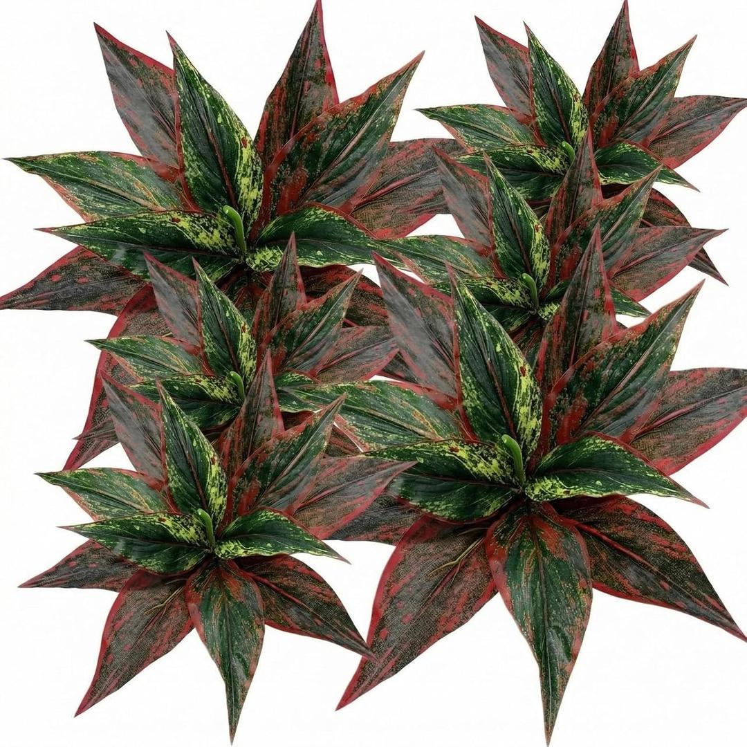 6 Pack Artificial Hostas for Outdoors Faux Greenery Plants Tropical Bushes Fake Greenery UV Resistant for Porch Patio Balcony Garden Planter or Indoor Decor