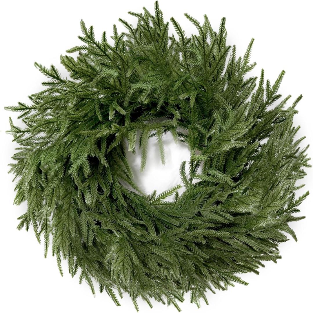 24 Inch Real Touch Norfolk Pine Wreath Christmas Wreaths for Front Door, Large Artificial Christmas Wreath Outdoor Greenery Wreaths for Wall Window Porch Farmhouse Indoor Outdoor Home Holiday Decor