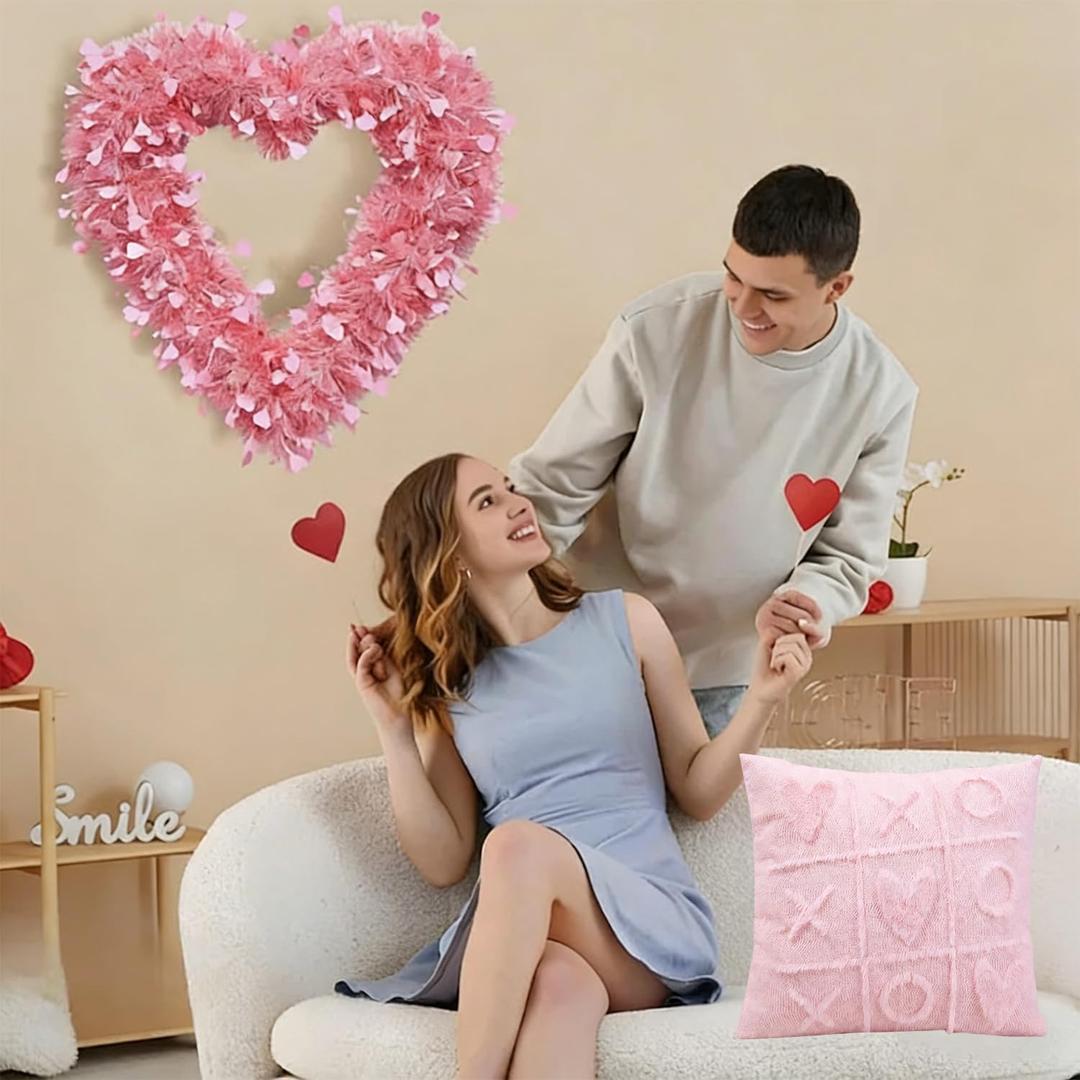 RIICFDD Beige Valentines Day Pillow Covers with 3D Plush Heart Design Reusable Pillow Cover Valentines Decorations 18 * 18 in Square Pillowcases for Wedding Anniversary Home Sofa Party Decor