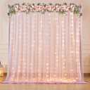 10x10ft Pink Tulle Backdrop Curtains with Lights String for Parties,Wrinkle Free Sheer Curtain Wedding Photo Backdop Drapes for Baby Shower Birthday Party Photography Home Decorations