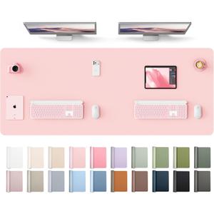 YSAGi Leather Desk Protector, Office Mat, Large Mouse Mat, Non-Slip PU Leather Blotter, Laptop Desk Mat, Waterproof Writing Pad for Office and Home(Light Pink, 63" x 24")