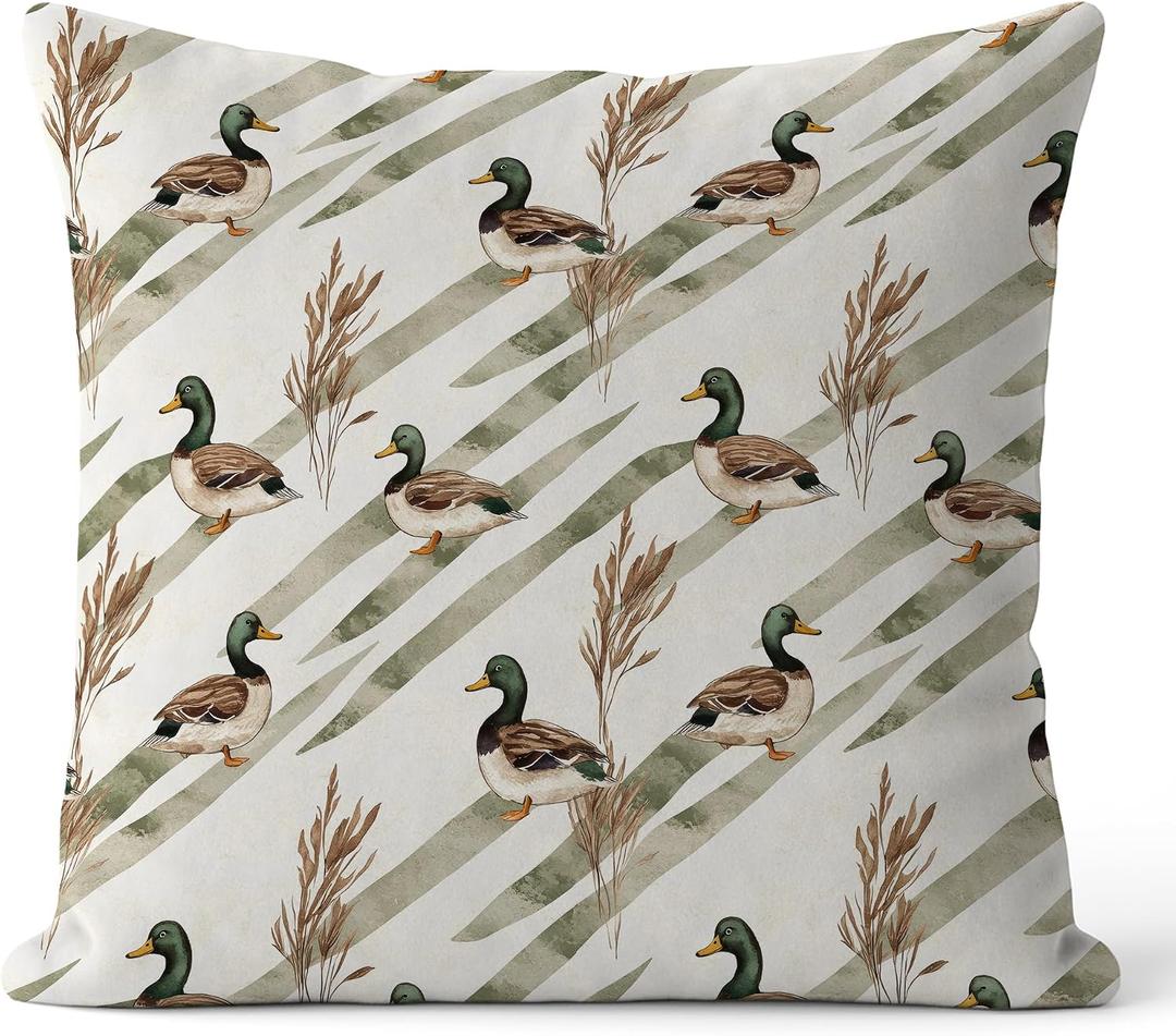 Rustic Farmhouse Mallard Duck Pillow Covers 18x18, Mallard Duck Decor for Home, Ducks Hunting Gifts Decorative Throw Pillow Covers for Kids Room Home Living Room Bedroom Sofa Couch