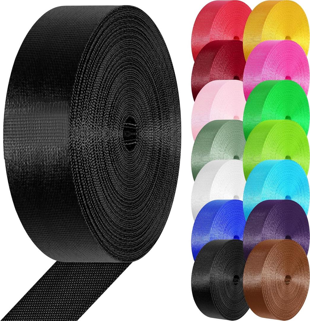 YOGHAVRS Nylon Webbing 1 inch 1.5 inch Nylon Strap Webbing Straps, 3.3 10 25 50 Yards Webbing Strapping for Bags/Lawn Chair/Climbing Outdoors Crafting DIY Gear Repair (Black)