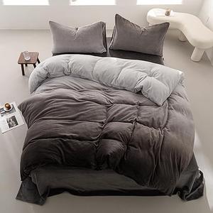 Pureant Gradient Gray Comforter Sets King Size White Grey Velvet Bedding White and Black Gradient Fluffy Blankets Gradient Ombre Flannel Quilt Watercolor Art Bedding Plush Soft Bed, King Size