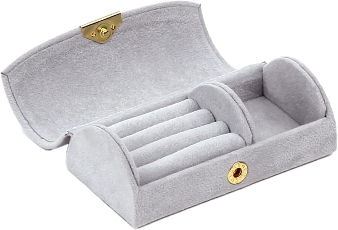 Small Travel Jewelry Box, Portable Jewelry Organizer Case for Women and Girls, Travel Essentials (Light Gray)