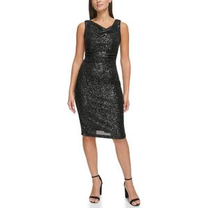 Kensie Womens Sleeveless Cowl Neck Midi Dress (14, Black Shimmer)