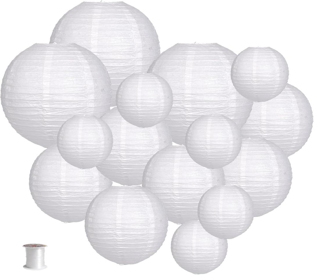 Paper Lanterns Party Decorations, Round Hanging Paper Lanterns Decorations for Graduation Engagement Wedding Birthday Party Supplies White 15pcs