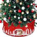 Kinlop Cat Tunnel for Christmas Tree Skirt 35.4'' Fluffy Plush Cat Donut Tunnel Bed Under Christmas Tree with Central Mat Collapsible Warm Soft Kitten Tube Cave for Kitten Small Animal