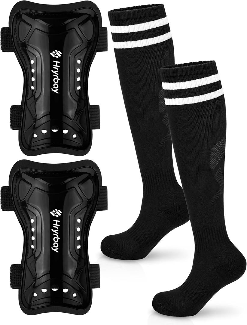Hryrbay Kids Soccer Shin Guards and Socks Toddler Soccer Shin Pads Protective Defender Gear for Boys Girls Ages 3-15 Great for Training, Matches, Inspired by The World Cup, Medium