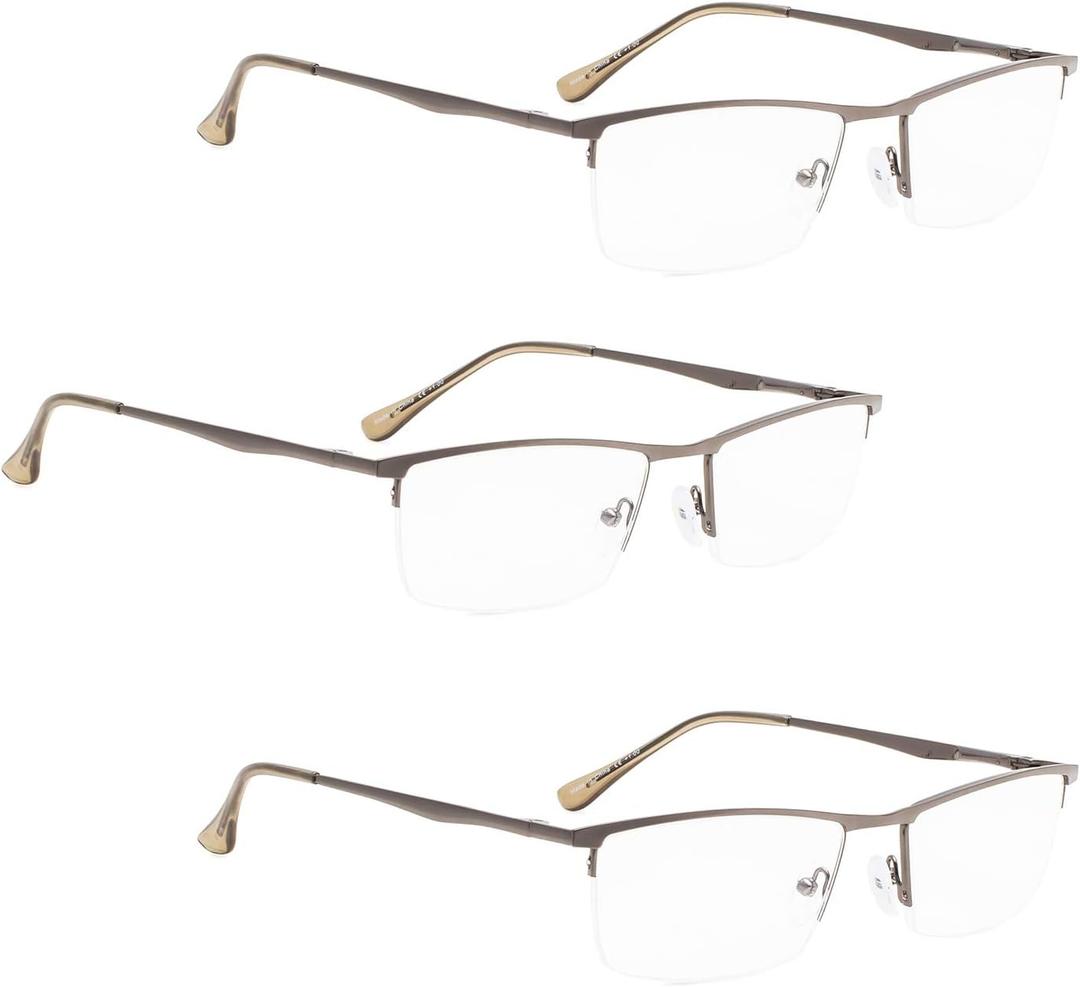 LUR READING GLASSES 3 pack Half-Rim Metal Readers (Gunmetal)