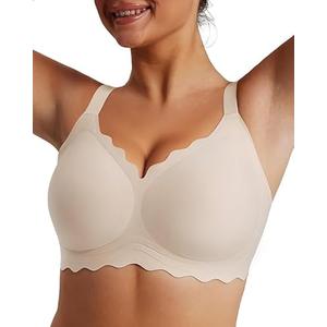 LUXMAY No Underwire Bras for Women Comfort Push Up Seamless Full Coverage Supportive Bralettes Regular and Plus Size Ivory 3XL-Plus