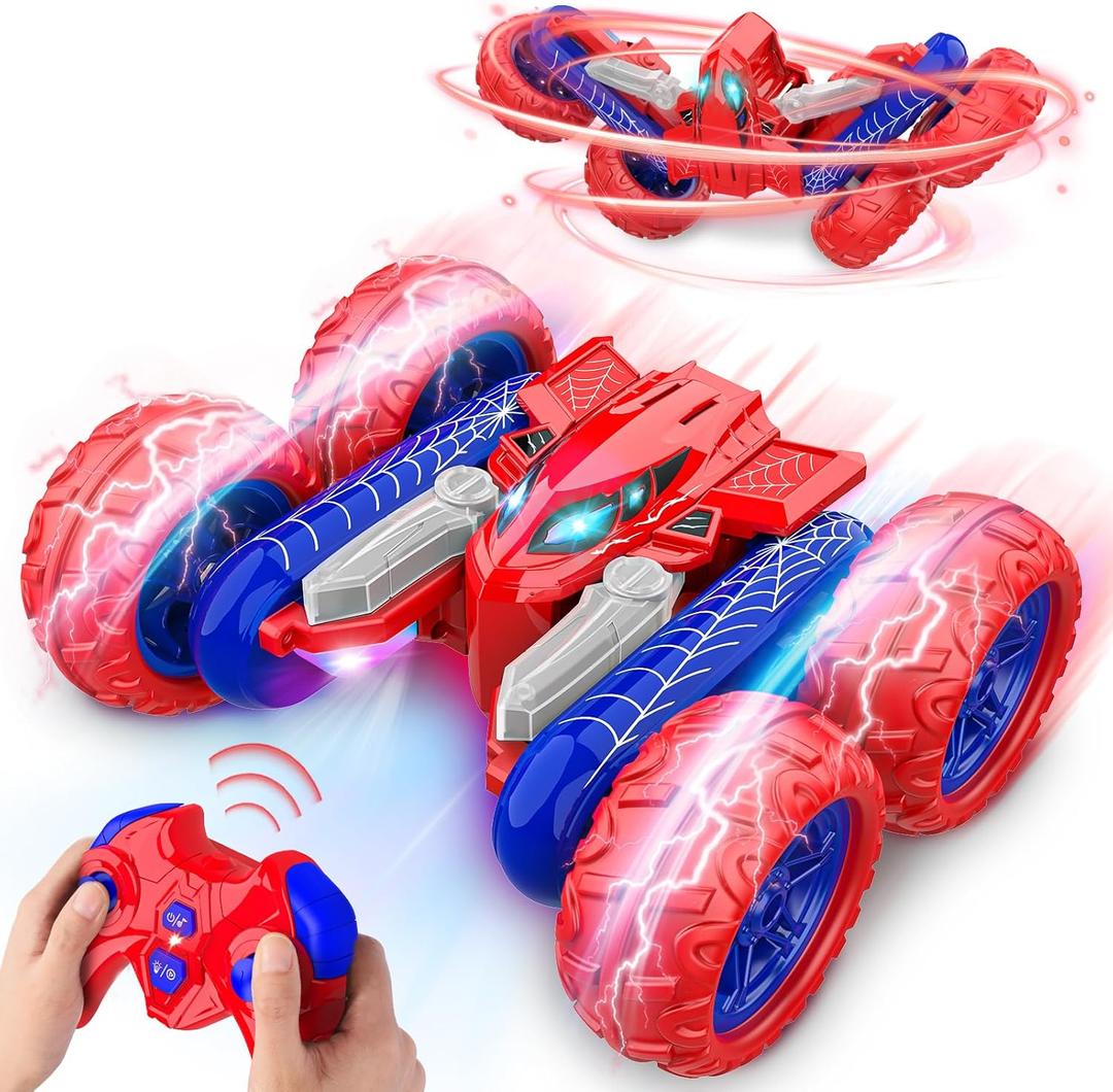 Remote Control Car Toys: Double Sided RC Cars Outdoor Toy for 4 5 6 7 8 9 10 Year Old Boys Girls Ages 5-7 Birthday Gifts Rechargeable Upright Stunt Car 360 Flip 4WD Gifts Age 4-6-13 (Red)