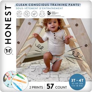 The Honest Company Clean Conscious Training Pants for Sensitive Skin, Hypoallergenic, Fragrance-Free, Let's Color See Me Rollin', Size 3T/4T (32-40 lbs), 57 Count