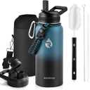 Insulated Water Bottle 32 oz, Triple Wall Vacuum Stainless Steel (Cold for 48 Hrs, Hot for 24Hrs), Leak Proof & Non-BPA, 32oz Hydro Water Flask with Paracord Handle & Straw Spout Lids (Indigo/Black)