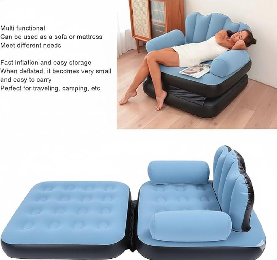 Multifunctional Inflatable Sofa Cum Bed  2-in-1 Air Couch & Air Mattress Thick Flocked Surface, Heavy Duty 200kg Capacity Portable Guest Bed for Living Room, Home & Travel