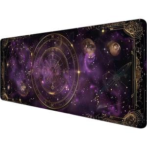 Purple Star Moon Card Desk Pad Mouse Pad Mysterious Galaxy Large Gaming Mouse Mat with Stitched Edges,Non-Slip Waterproof Rubber Base Mous Mat 31.5"x11.8" Office Computer Keyboard Laptop Home