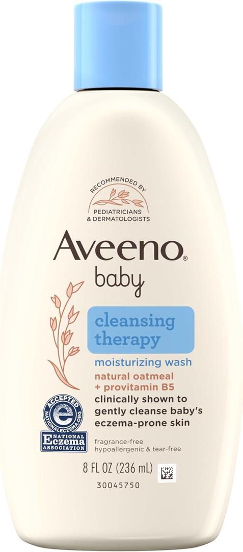 Aveeno Baby Cleansing Therapy Moisturizing Baby Body Wash with Natural Oatmeal & ProVitamin B5, Gentle Tear-Free Baby Bath Wash for Sensitive & Eczema-Prone Skin, Hypoallergenic, 8 oz (8 Fl Oz (Pack of 1), cream)