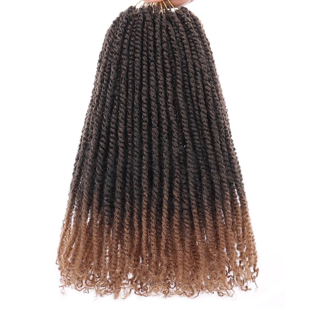 COOKOO 12 Inch Micro Twist Crochet Hair 9 Packs Ombre Brown Pre-looped Bouncy Mini Passion Twist Crochet Hair Pre-twisted Mini Senegalese Twist Crochet Hair Extensions(1B/30#)