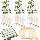 Wesiti 48 Pcs Baptism Centerpiece First Communion Table Decoration 12 Wood Cross 12 Floral Hoop with Stand 24 Foam Rose with Stem for Baptism Baby Shower Wedding(Wood and White, Stylish)