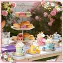 125 Pcs Tea Party Favors Set Floral Paper Teacups with Saucers, Vintage Style Tea Spoons, Disposable Spring Party Supplies for Hot or Cold Drinks, Ideal for Birthday Baby Shower Bridal