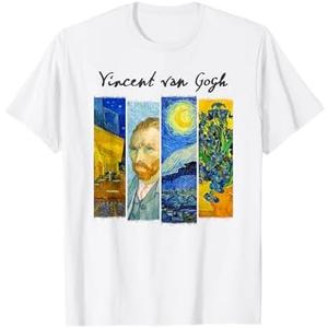 Famous Van Gogh Paintings Art Starry Night Flowers Portrait T-Shirt, 3 XL