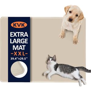 KVK Dog Food Mat, 39.429.5in Extra Large Silicone Pet Feeding Mat - Waterproof, Non - Slip, Chew - Resistant for Food & Water, Protect Floors (Cream)
