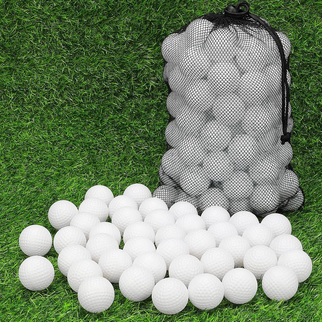 Coopay 120 Pack Practice Golf Balls, 42mm Plastic Golf Training Balls with a Drawstring Bag Hollow Sports Limited Flight for Swing Practice Driving Range Backyard Home (White)