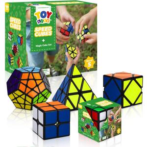 STEAM Life Speed Cube Set 5 Pack Magic Cube | Includes Speed Cubes 3x3, 2x2 Speed Cube, Pyramid Cube, Megaminx Cube Puzzle Cube Bundle for Kids & Adults
