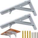 2 Pack 8IN Folding Shelf Brackets,White Heavy Duty Matte Collapsible, Folding Bracket for Table Bench, Collapsible Wall Shelving Space Saving for Bench Table