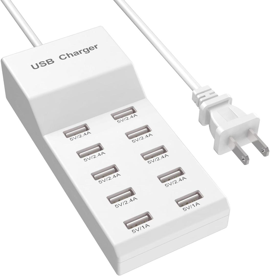QIONMAR USB Wall Charger USB Charging Station for Multiple Devices USB Charger 10-Ports Power Hub Strip Smart Plug Charging Dock Charge Block Compatible with iPhone 15,iPod,Galaxy S Smart Phones