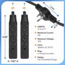 Twin Extension Cord Power Strip - 12FT Dual Extension with Flat Wall Plug, Split Extension Cord with Multiple Outlets,Double Head Outlet for Behind Bed, Couch,Indoor Flush Design(Black)