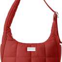 TOPDesign Quilted Puffer Shoulder Bag for Women, Trendy Lightweight Hobo Crescent Bag with Adjustable Strap (Maroon)