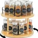 Yopay Lazy Susan Organizer 2 Tier, Bamboo Rotating Spice Rack for Kitchen Countertop Cabinet, Spinning Makeup Turntable Organizer with Steel Side for Vanity, Dining Table, Pantry, Condiments, 11 Inch