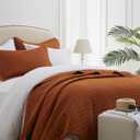 SunStyle Home Quilt Set King Brunt Orange, Lightweight Comforter Bedspread Soft Reversible Coverlet King Size for All Season 3pcs Rust Diamond Quilted Bedding Sets Bed Cover (1 Quilt 2 Pillow Shams)