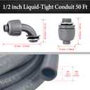 50 Foot Liquid-Tight Conduit Kit - 1/2inch Flexible Non Metallic Liquid Tight Electrical Conduit and 5 Straight and 4 Angle Fittings Included. 1/2" Dia