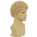 Swiking Mens Curly Afro Wigs Light Blonde Short Wig California Halloween Cosplay Replacement Wigs Rocker Wig for Male Guy(Light Blonde)