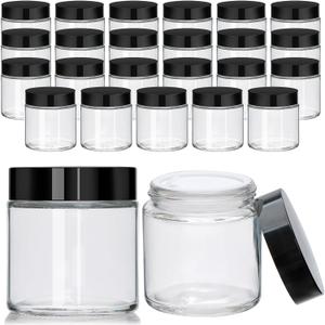 Encheng 12Pack of 4 oz Clear Round Glass Jars, with Inner Liners and black Lids,Empty Cosmetic Containers,Cream jars