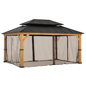 SUNJOY Replacement Mosquito Netting,Waterproof 4-Panel Screen Walls 12 x 16 ft Gazebo, Patio & Backyard Protection, Brown