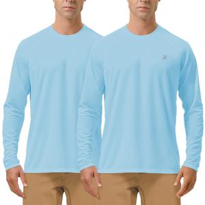 Roadbox Mens UPF 50+ UV Sun Protection Shirts Outdoor Long Sleeve SPF Rash Guard for Fishing Hiking Swimming Running, X-Large, Sky Blue